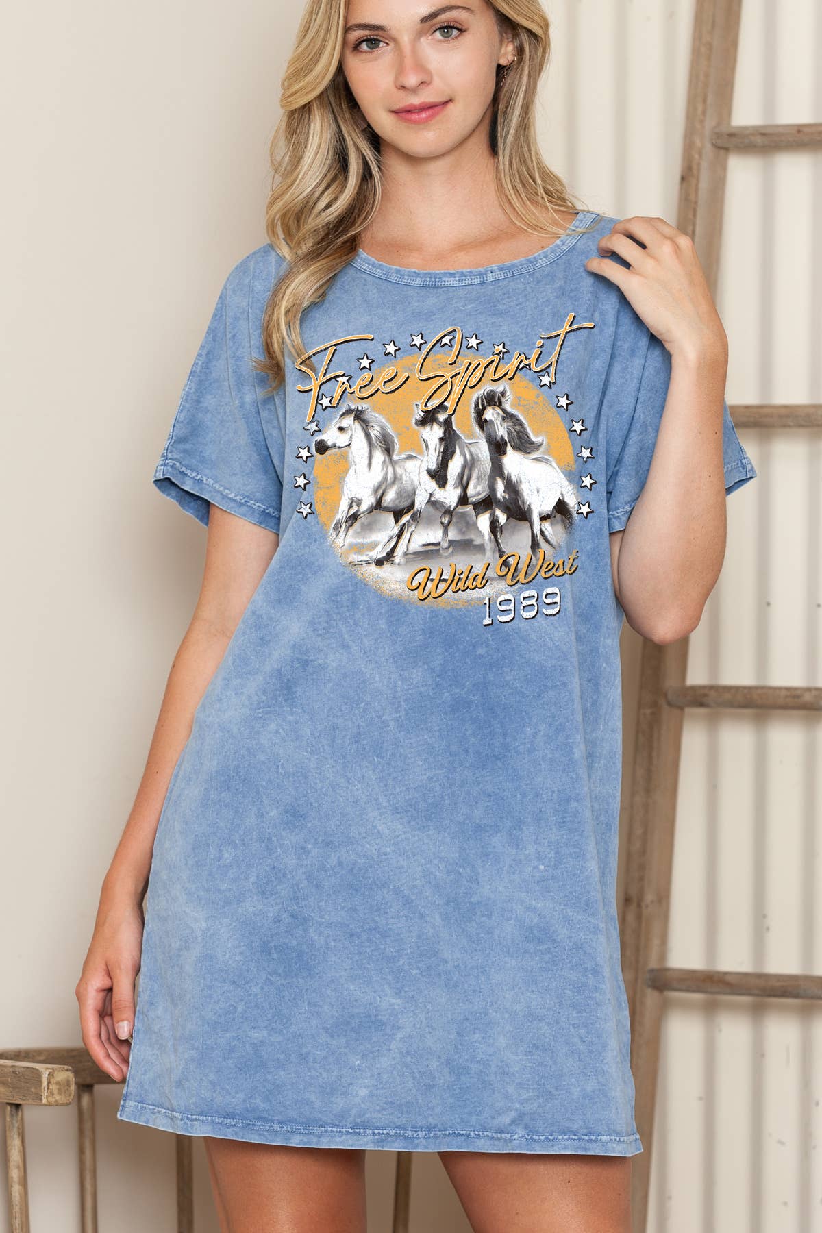 Women Western Graphic Print Mineral Wash Dress