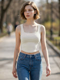 ,..Cotton Square Neck Crop Tank Top