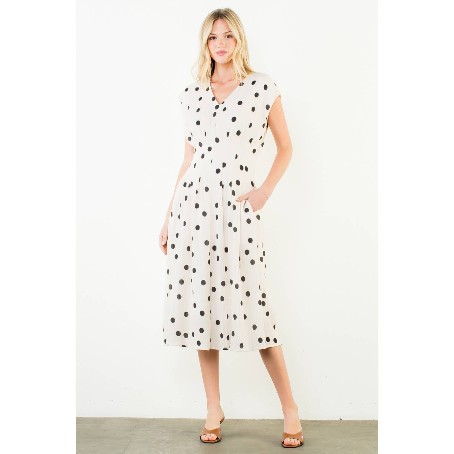 Short Sleeve Polka Dot V-Neck Dress