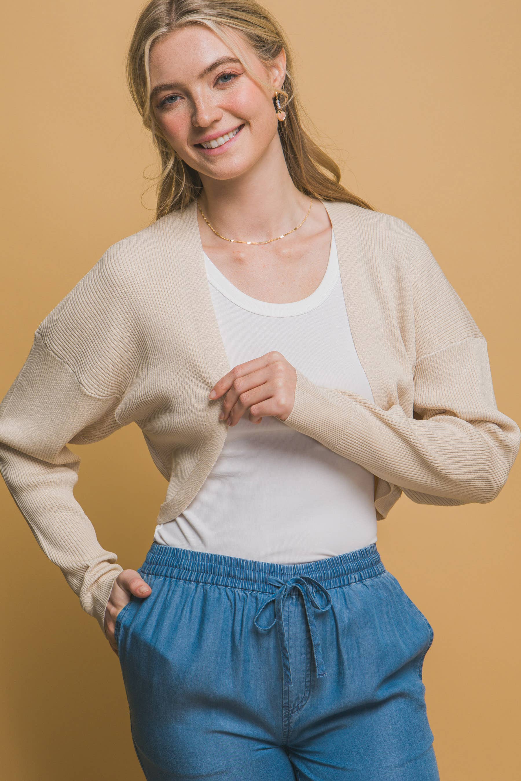 .._ 0106 Cropped Long Sleeve Open Bolero Shrug
 SI-27621