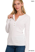 1231 Ribbed Long Sleeve Button Down Top SI-25185
