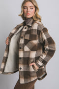 ,..0924 Plaid Button Up Jacket with Sherpa Lining SI-28826