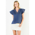 Flutter Sleeve V-Neck Suede Top