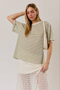 Crew Neck Half Sleeve Stripe Jersey T Shirt