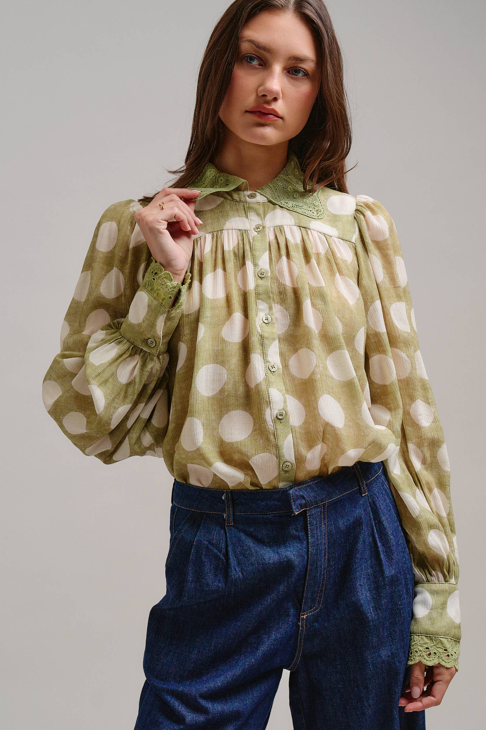 Polka Dot Eyelet Lace Blouse