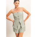 Strap Buttoned Top and Shorts Set