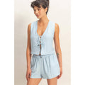 Sleeveless Tie-Front Vest and Elastic Waist Shorts Set