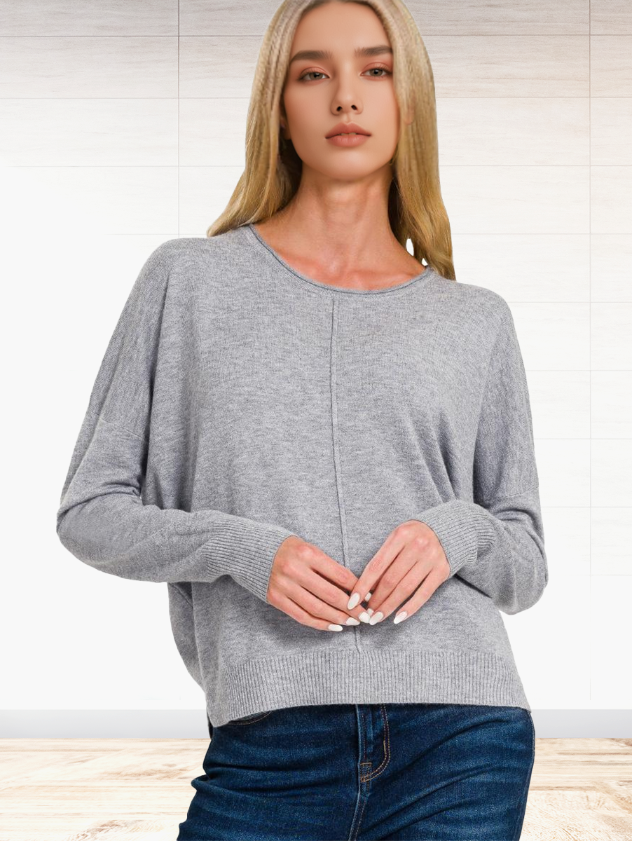 1016 Viscose Front Seam Round Neck Sweater SI-26805