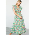 Flower Print Ruffle Sleeve Maxi Dress
