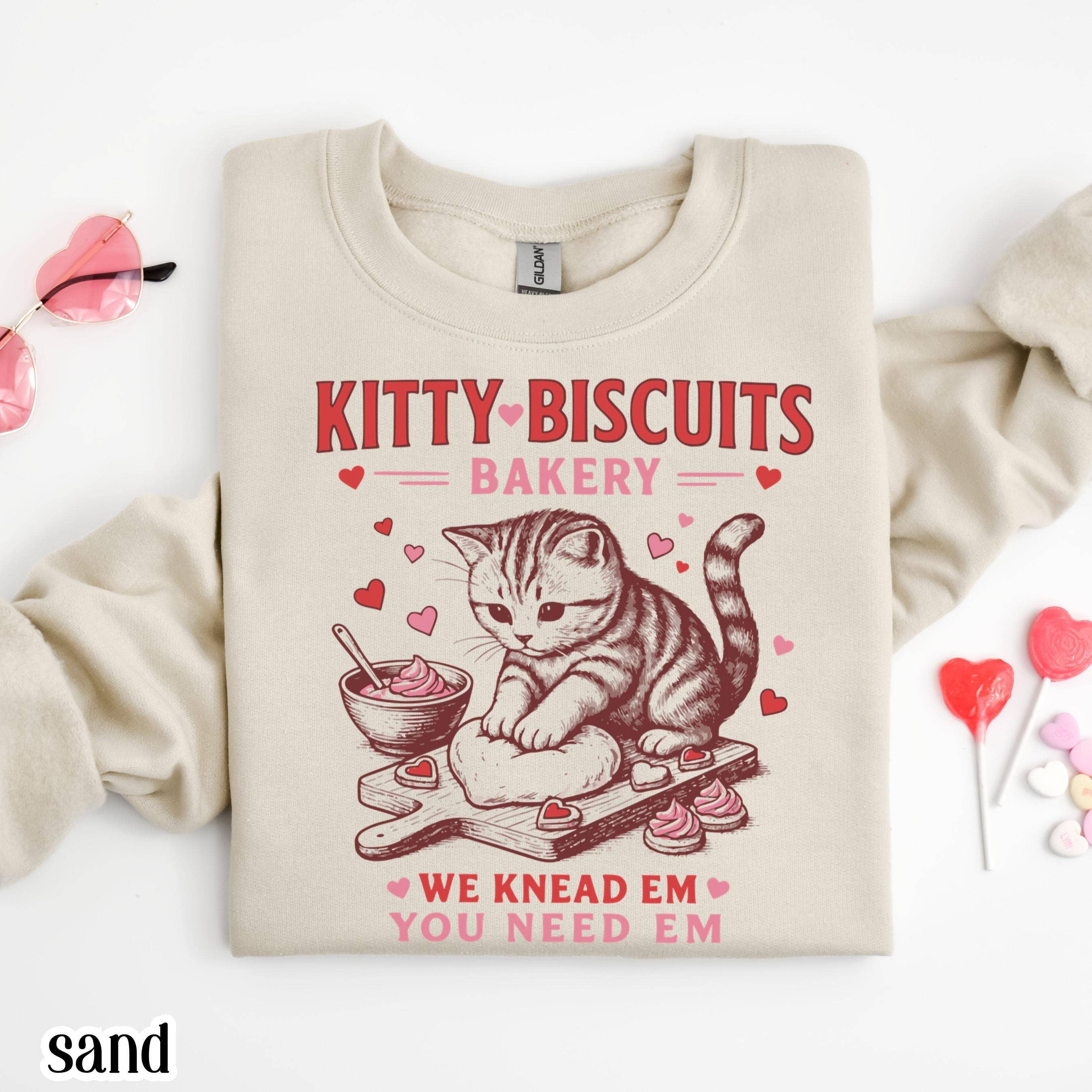 Valentines Cat Lover Baking Cookies Love Crewneck
