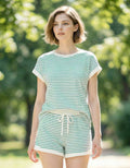 .._ Stripe Contrast Trim Top & Shorts Set