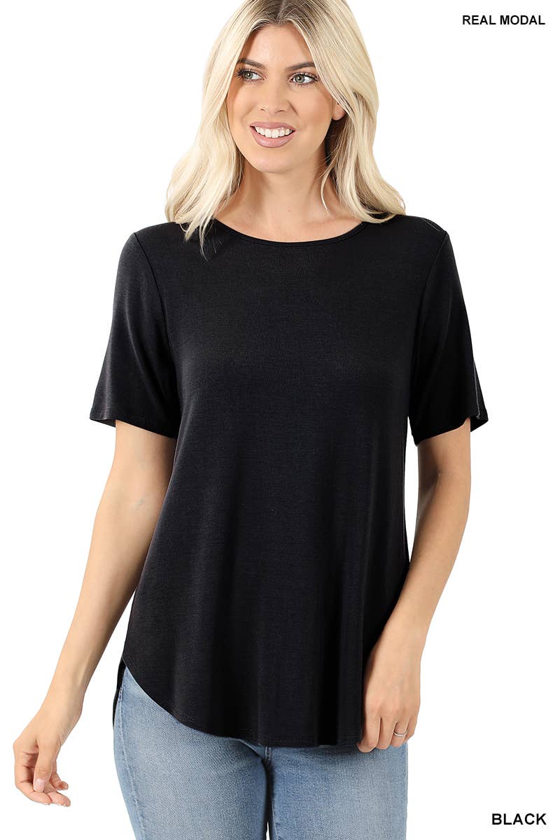 0808 Short Sleeve Round Neck Hi Low Hem Tunic SI-19244