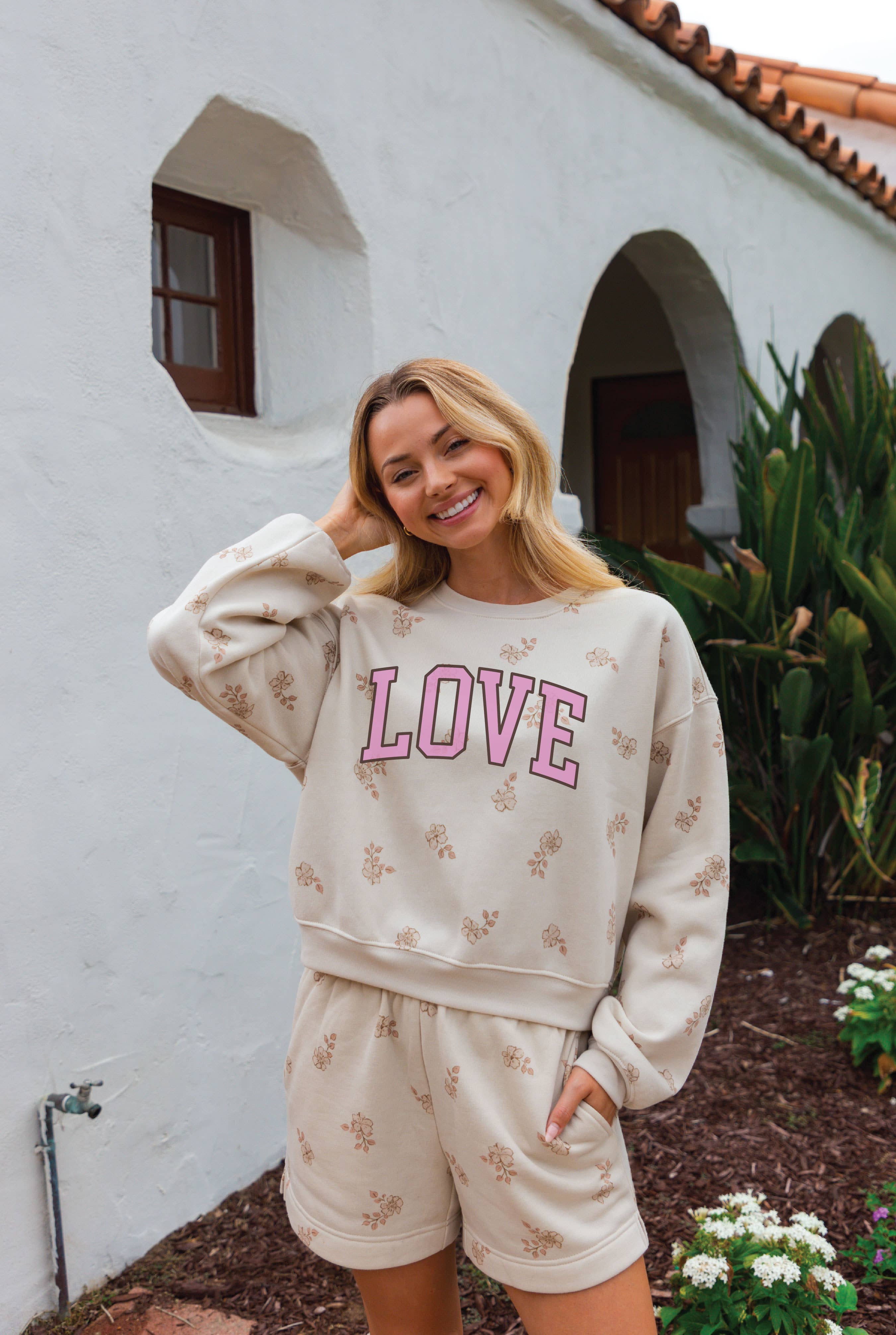 Love  Floral  Sweat Short/Sweatshirt Matching Set