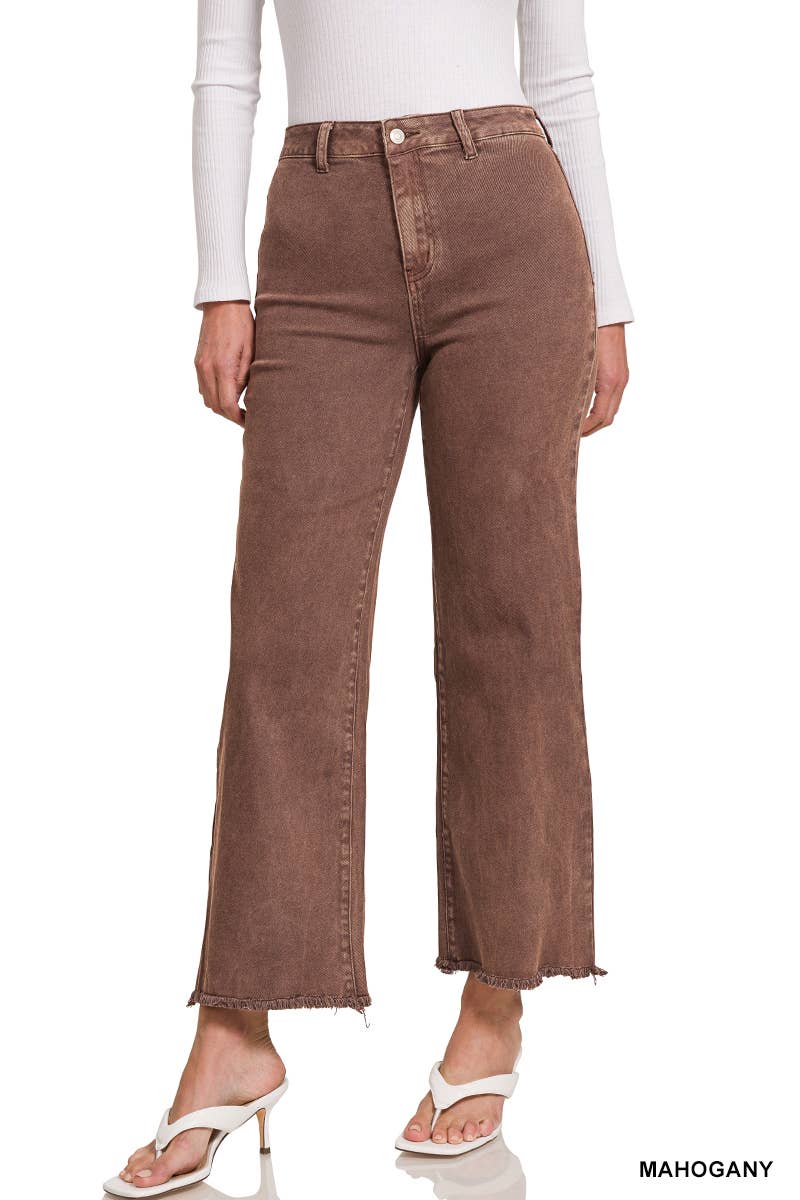 "...._ Acid Washed Frayed Cutoff Hem Straight Wide Pants