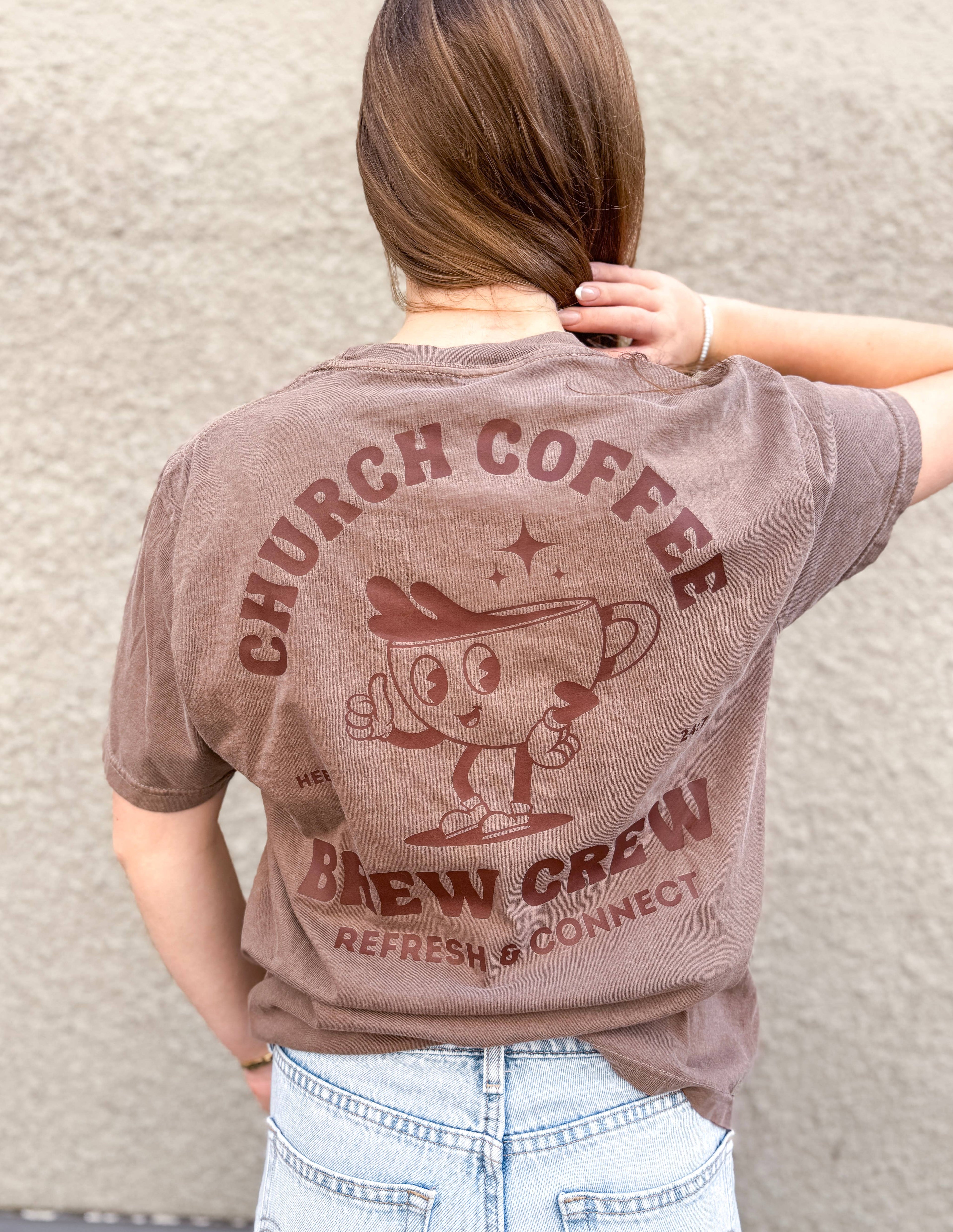 Christian Graphic T-Shirt Church Coffee Crew Retro Vibes