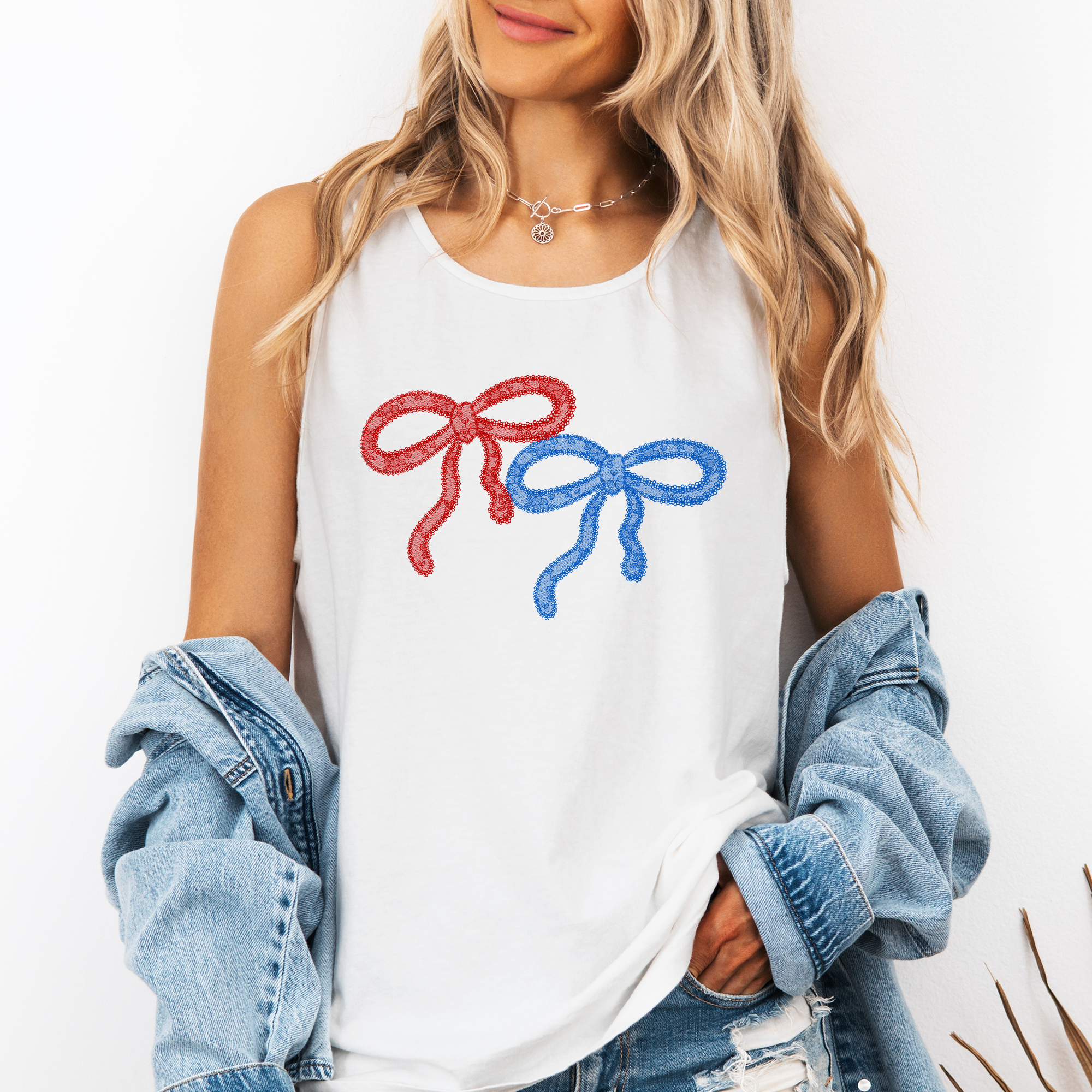 Patriotic Bows Fourth of July America Patriotic USA Tank Top