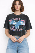 Women Rock N Roll Graphic Print Mineral Wash Crop Top