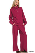 0925 Ribbed High Neck Half Zip Pullover & Pants Set SI-28339