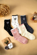 Grip Socks 5 Pairs Cute Bow Tiny Hearts Printed Crew Socks