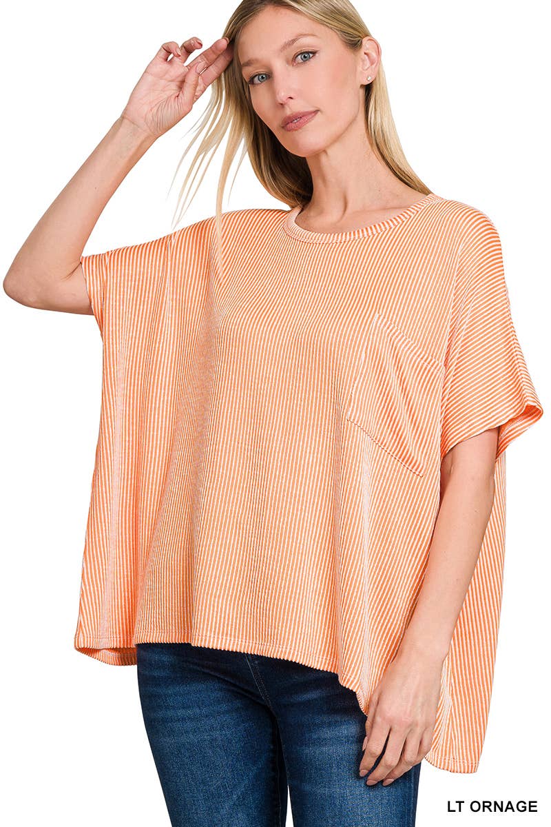 ..SI-27212 Corded Rib Oversized Short Sleeve Top