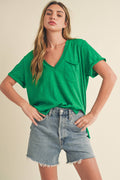 8286DK Zoie V-Neck Short Sleeve Top