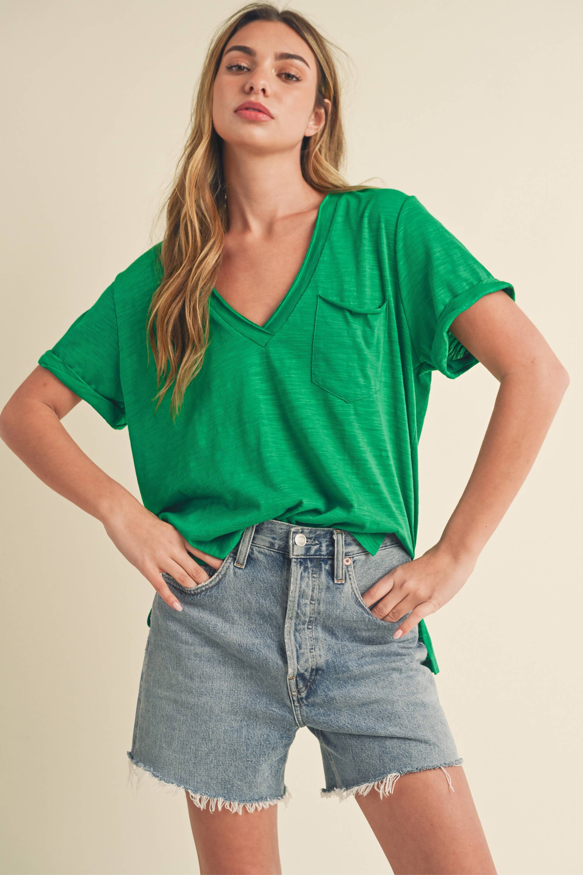 8286DK Zoie V-Neck Short Sleeve Top