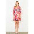 Floral Pattern Button Down V-Neck Dress