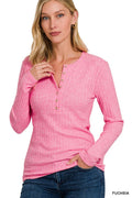 ,...._ SI-25185 Ribbed Long Sleeve Button Down Top