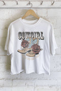 Cowgirl Rose Western Boots Graphic Long Crop Top