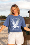 America Land of the Free Cropped Mineral Washed Graphic Top
