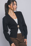 ..1121 V-Neck Cardigan Sweater w/ Golden Button Closure SI-29107