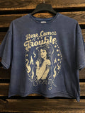 Here Comes Trouble Oversized Lava Washed Cropped T- Shirt