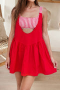Two Piece Gingham Contrast Patchwork Loose Mini Dress (S-Xl)