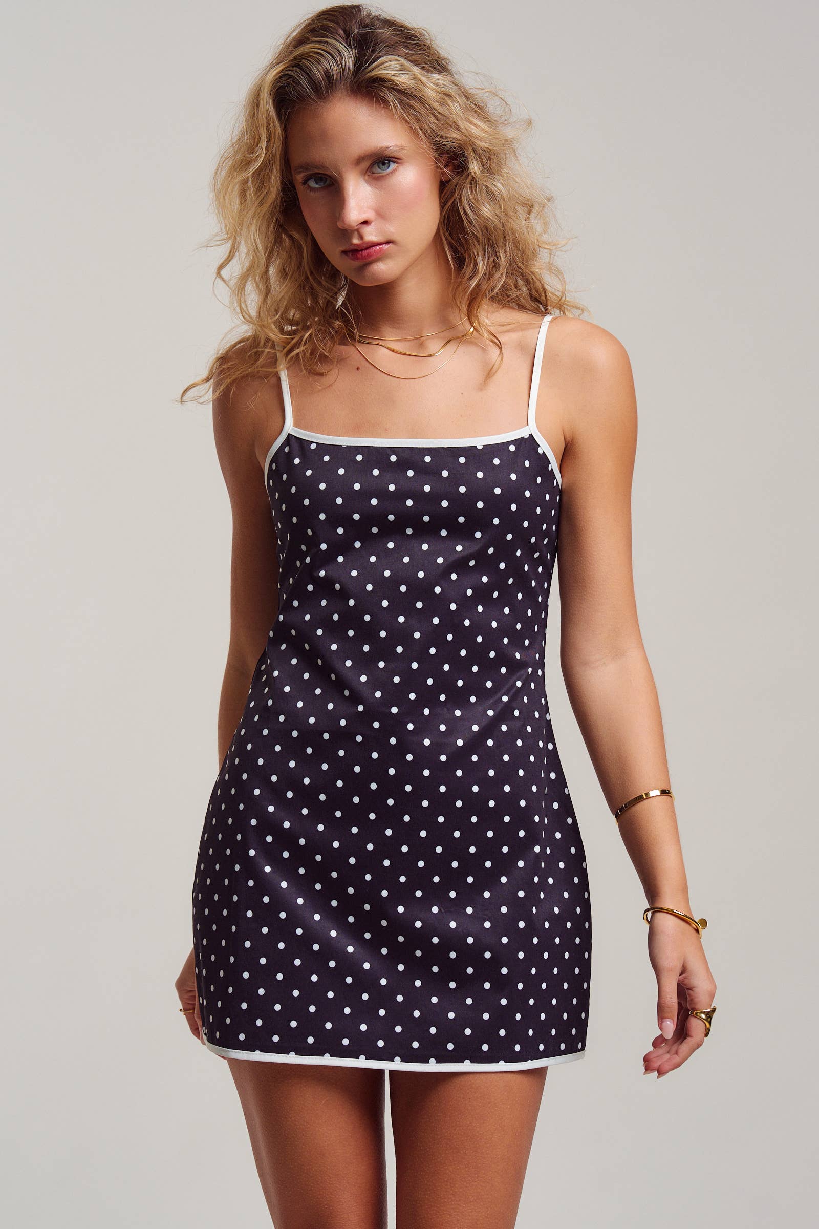 Polka Dot Contrast Trim Slip Dress