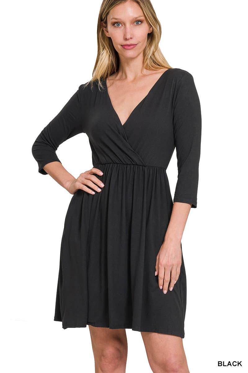 ..SC169024 Brushed Dty Buttery Soft Fabric Surplice Dress