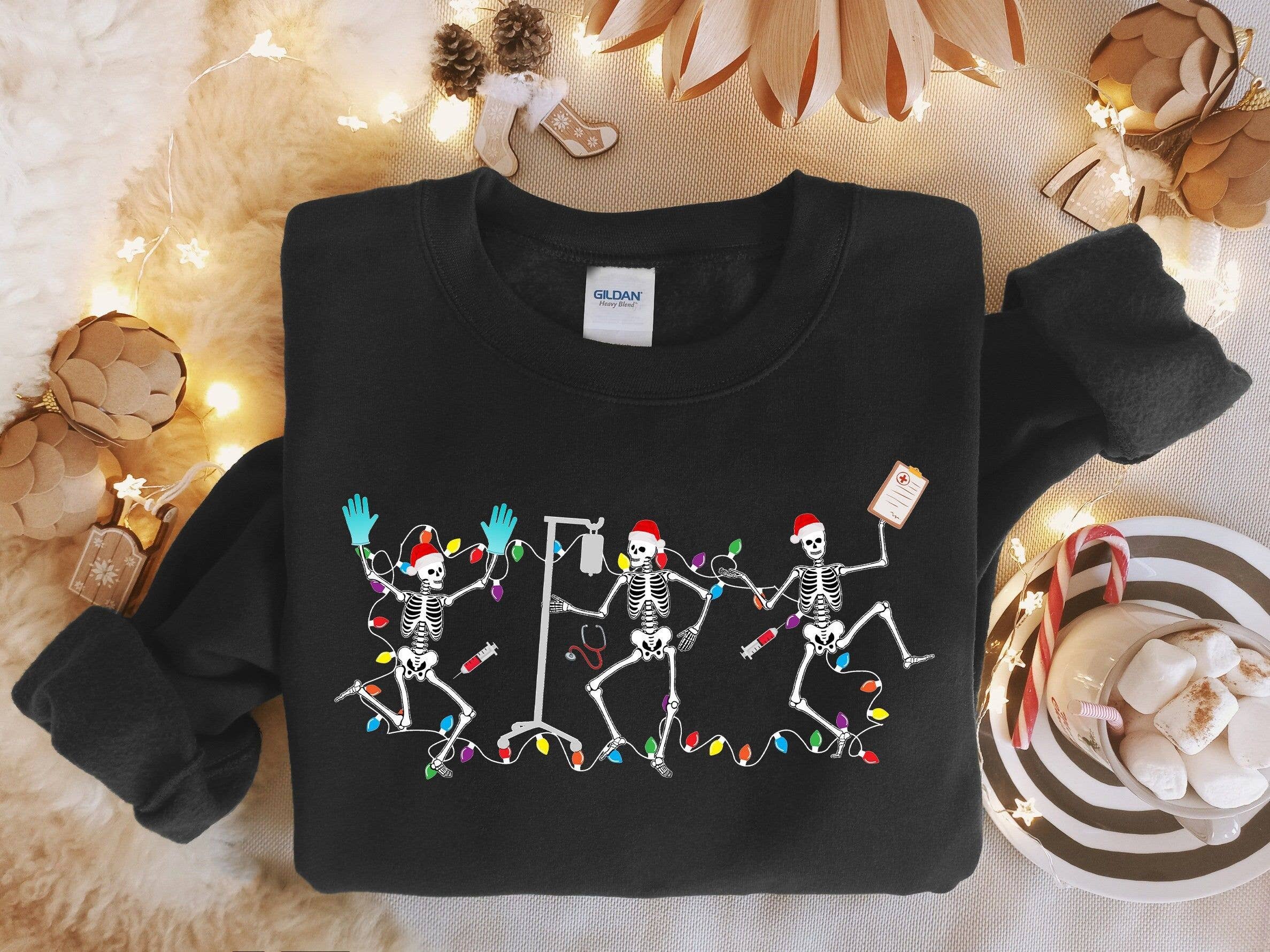 Christmas Skeleton Nurse Dancing Tee