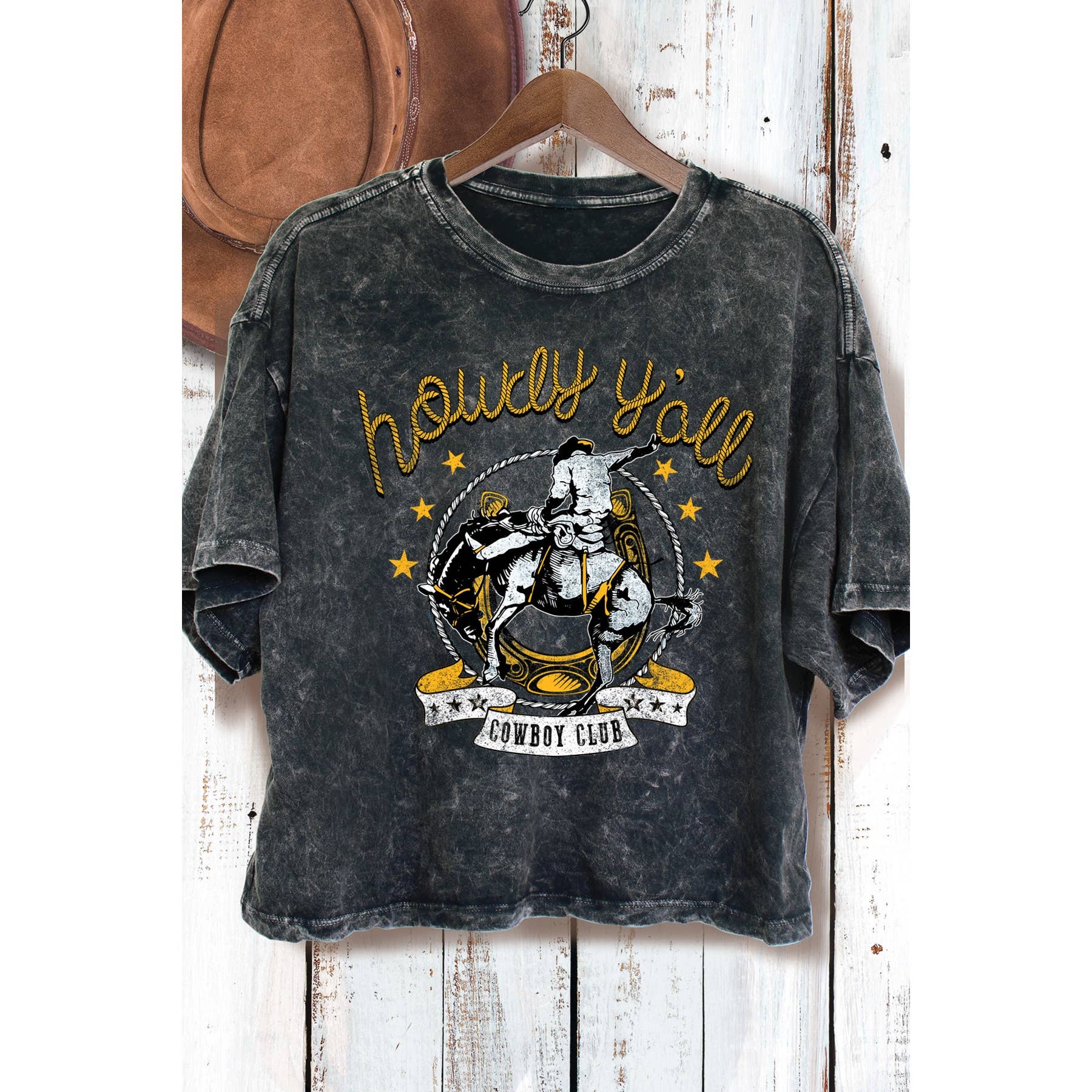 Howdy Yall Cowboy Club - Mineral Wash Cropped Top