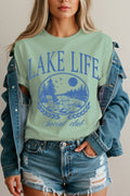 Women Lake Life Graphic Print Short Sleeve Top