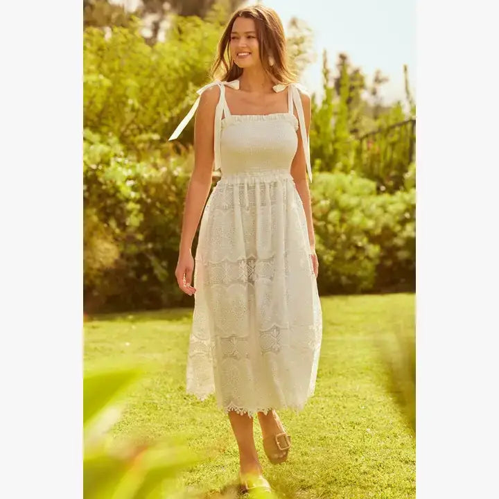 Lace Tie-Strap Midi Dress