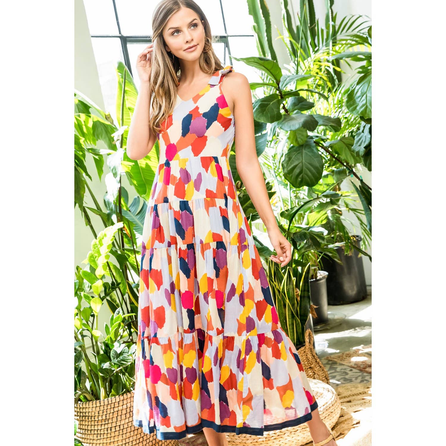 Multicolored Print Tiered Maxi Dress