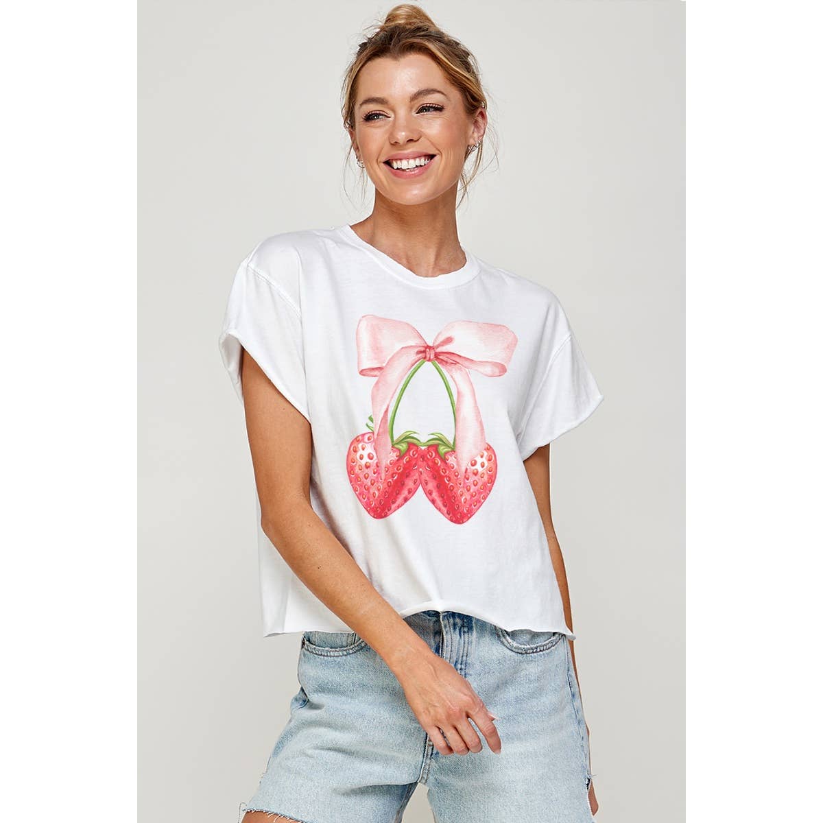 Strawberry Ribbon  Vintage Graphic Crop Top