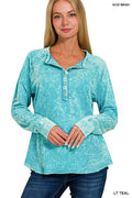 .....SI-25433 Washed F/Terry Button Henley Raglan Top W\ Back Pat