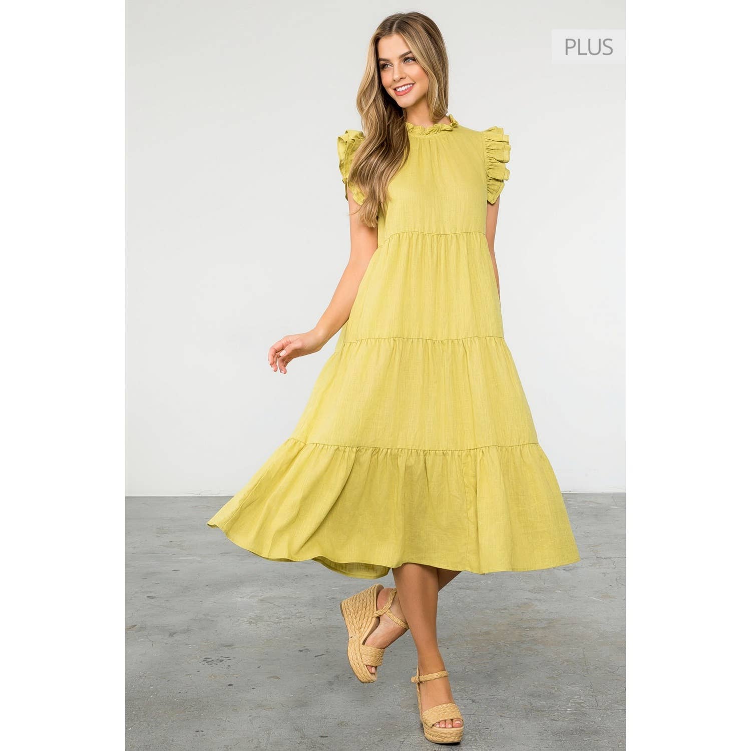 /Size Xl/ Ruffle Sleeve Tiered Midi Dress