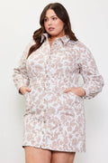 Plus Size Printed Cotton Twill Front Button Mini Dress