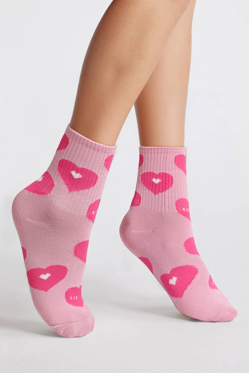 Heart Print Ribbed Trim Soft Crew Grip Socks Gifts