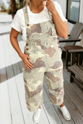 Camo Print Leopard Denim Overall Cropped Jumpsuit (S-Xl)