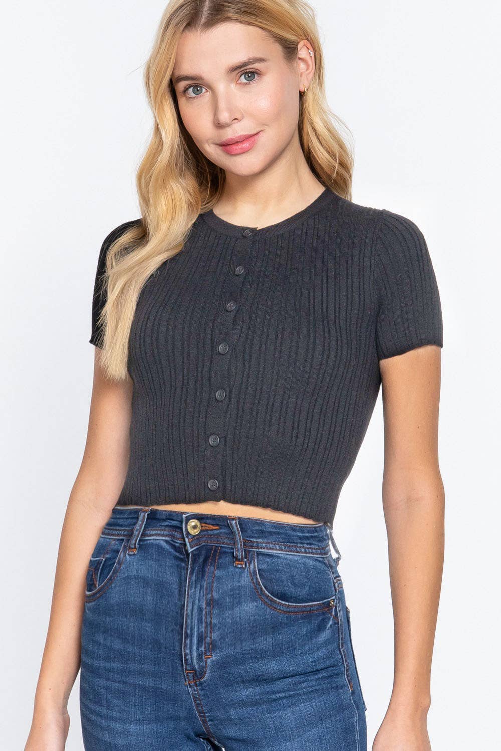 Ribbed Crop Sweater Cardigan Top