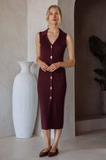 Sleeveless Midi Dress with Gold Twist Lock Buttons