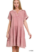 .0628 Washed Double Gauze Raw Edge V Neck Dress w/ Pockets SI-2745