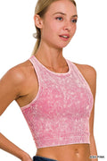 ...High-Neck Washed Seamless Crop Tank